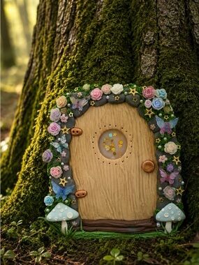 Mini Fairy Door with Pastel Floral & butterfly Accents indoor/outdoor